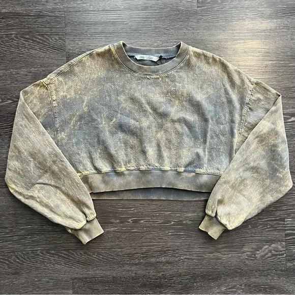 NWT Zara Washed Effect Boxy Oversized Cropped Sweatshirt - Picture 5 of 7